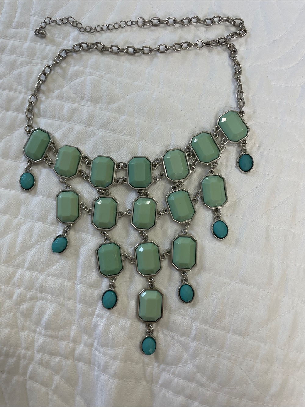 Mint Green Statement Bib Necklace with Teal Accents